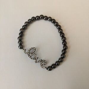 Metallic Dark Grey Beaded Love Bracelet